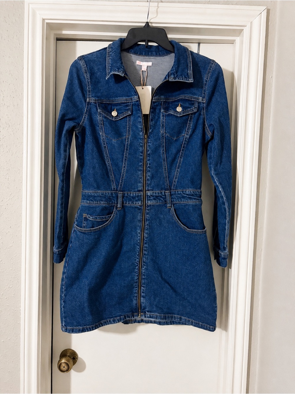 GB Gianni Bini Denim Zip Front Mini Shirt Dress Large NWT - Picture 3 of 7